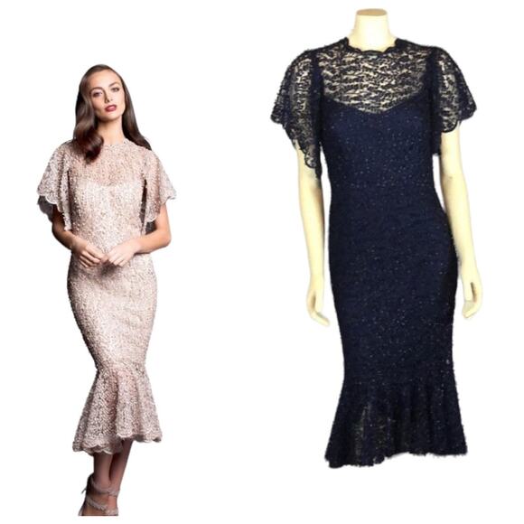 NICOLE BAKTI  Scalloped Flutter Sleeve Beaded Mermaid Dress STYLE #663 size 8 - Picture 1 of 12